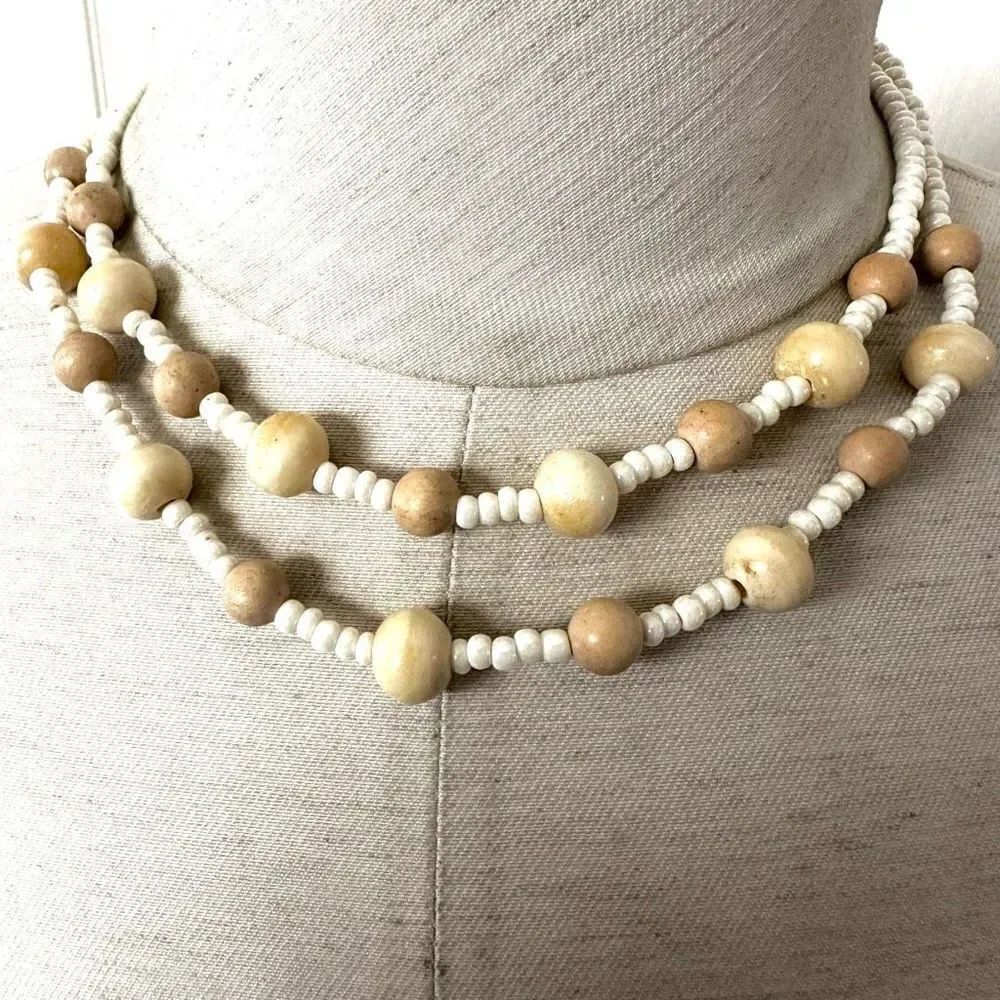 Robert Rose white and cream beaded double strand necklace